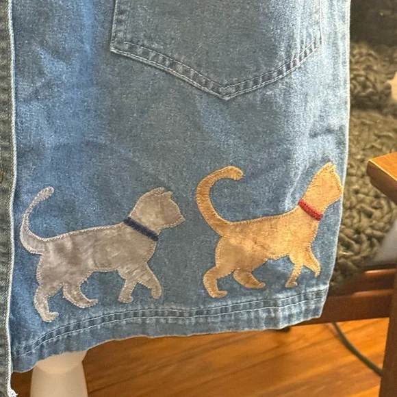 Vtg Torpedo International Blue Jean Denim Button Up Jumper Retro Pockets CATS S - Picture 2 of 8